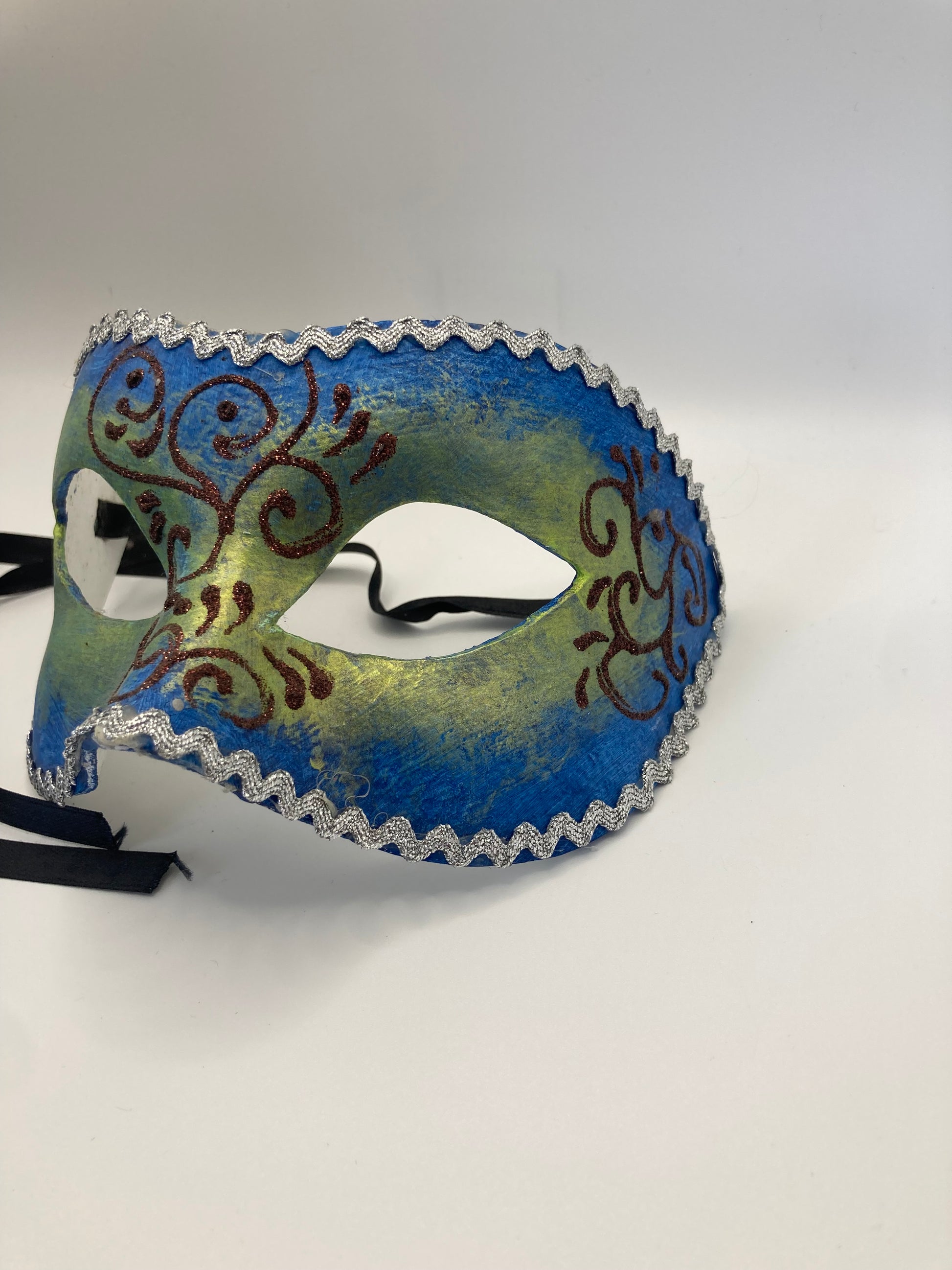 Vintage Original Venezia, Italy Hand Painted  Masquerade Mask Papier-mâché Blue - Bloom & Heirloom Vintage Decor