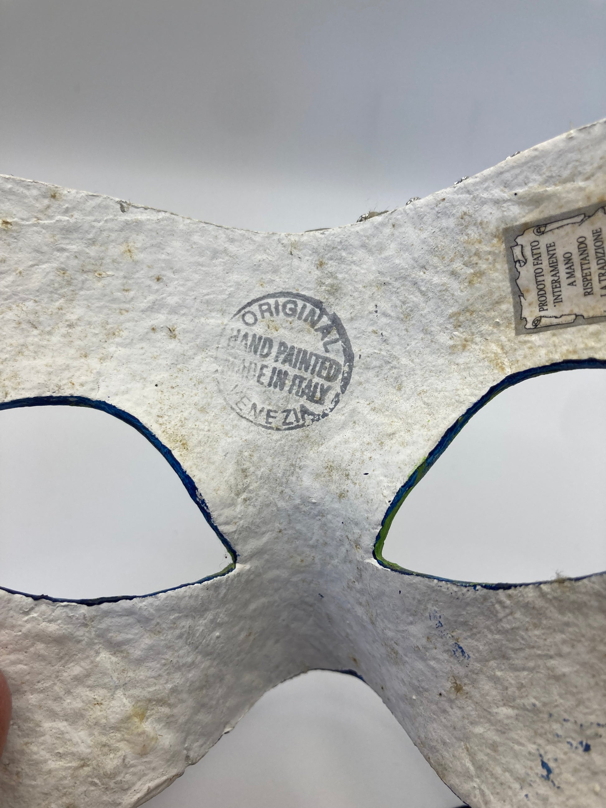 Vintage Original Venezia, Italy Hand Painted  Masquerade Mask Papier-mâché Blue - Bloom & Heirloom Vintage Decor