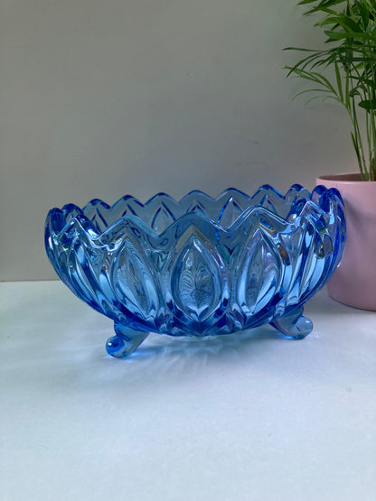 Orion Bowl by Lausitzer Glaswerke in Blue - Vintage West German Glassware