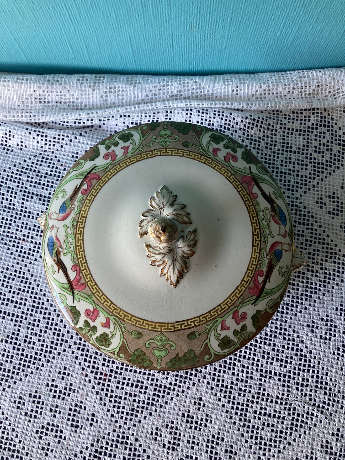 1920s Adderley Ltd Bone China Lidded Vegetable Bowl, Bird Motif with Gold Rim