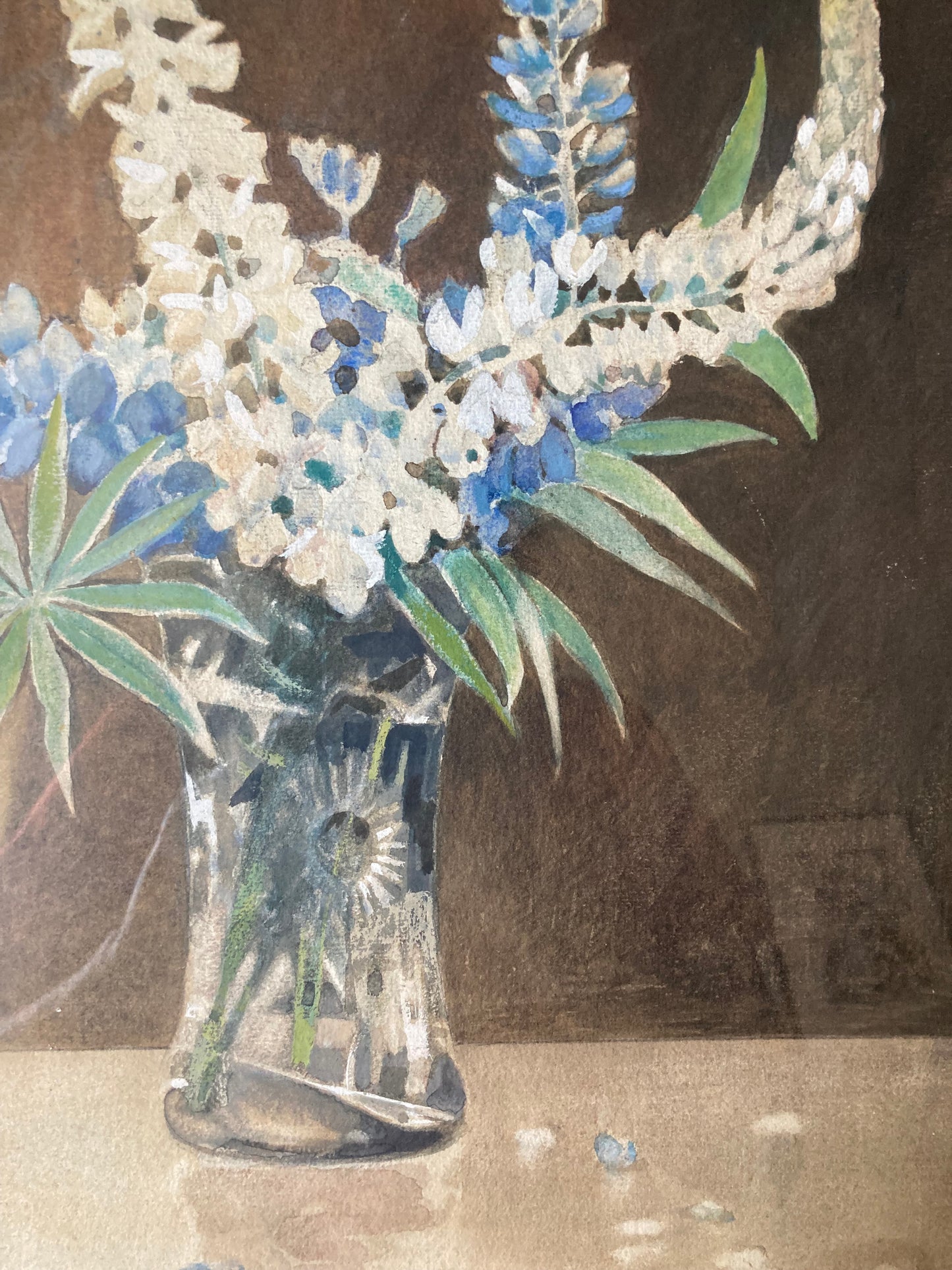 Vintage Floral Still Life Watercolour Painting Framed Blue White Signed Arthur Sherwood Edwards