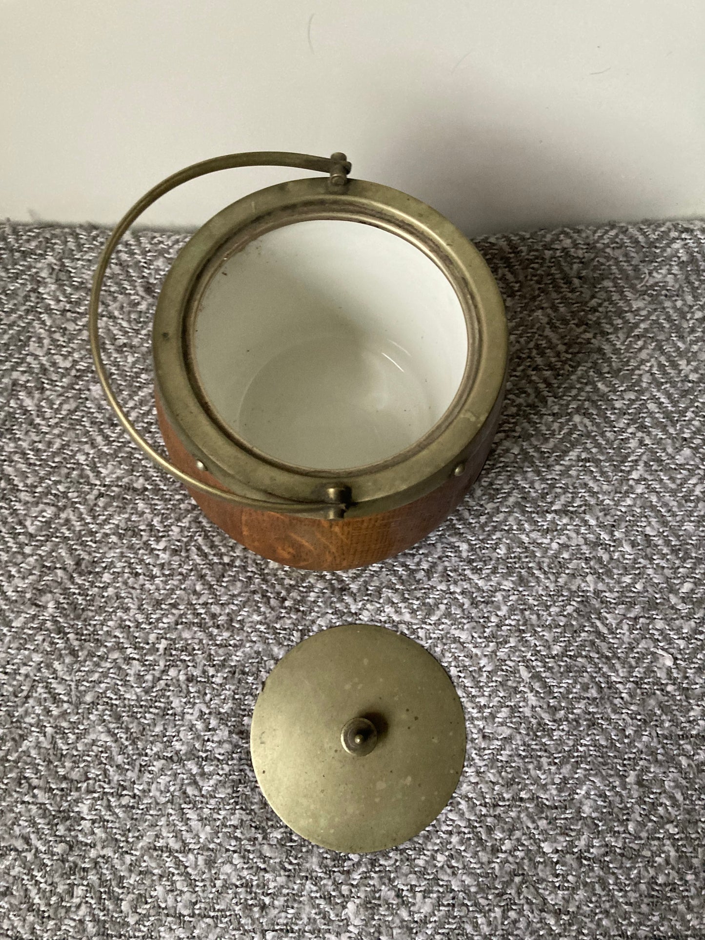 Antique English Oak and Brass Biscuit Box / Barrel