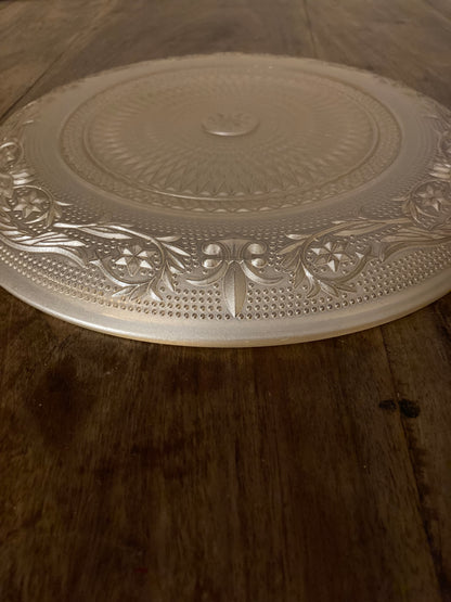 Silver Cream Carnival Glass Flat Round Cake Plate