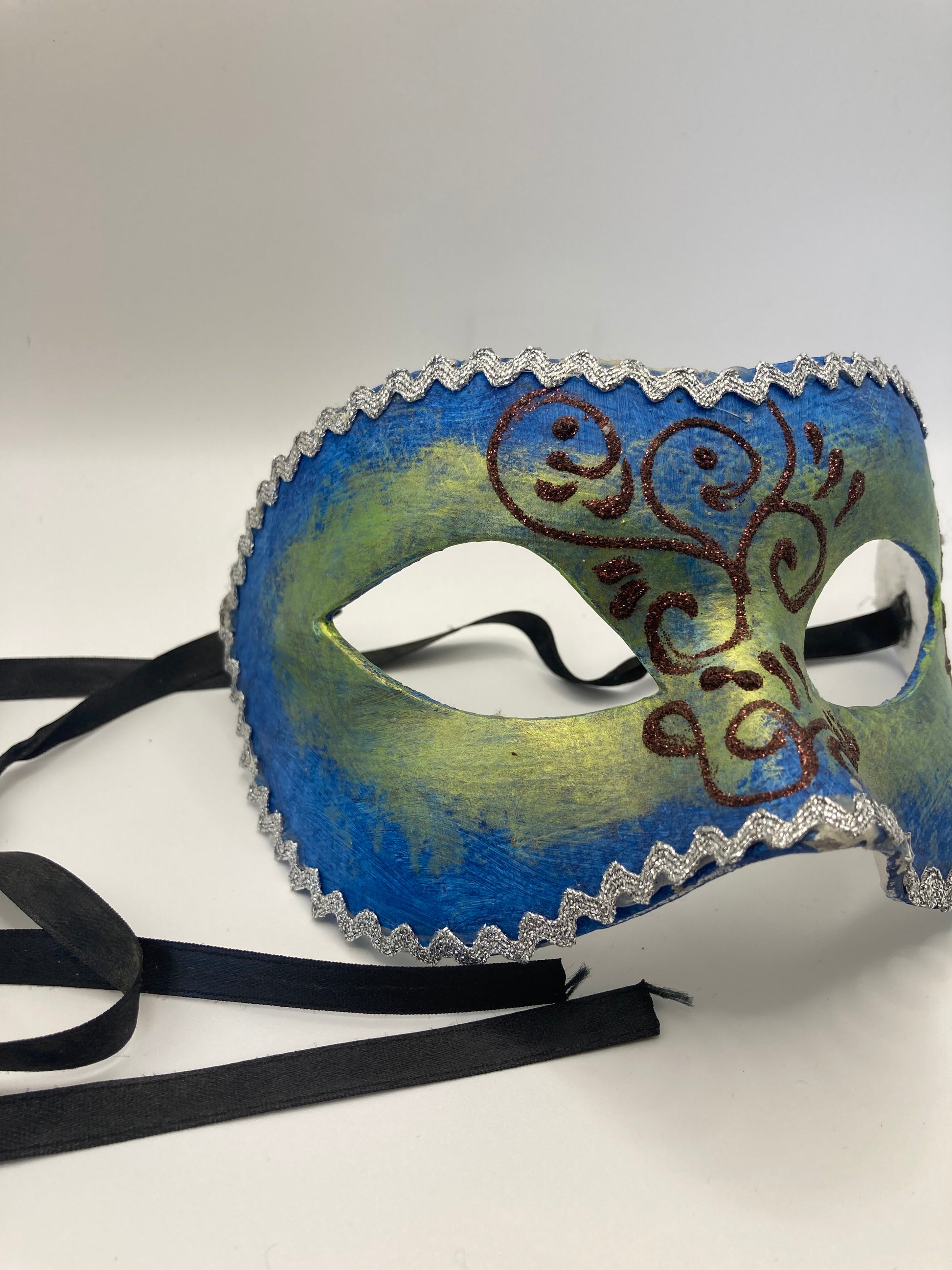 Vintage Original Venezia, Italy Hand Painted  Masquerade Mask Papier-mâché Blue - Bloom & Heirloom Vintage Decor