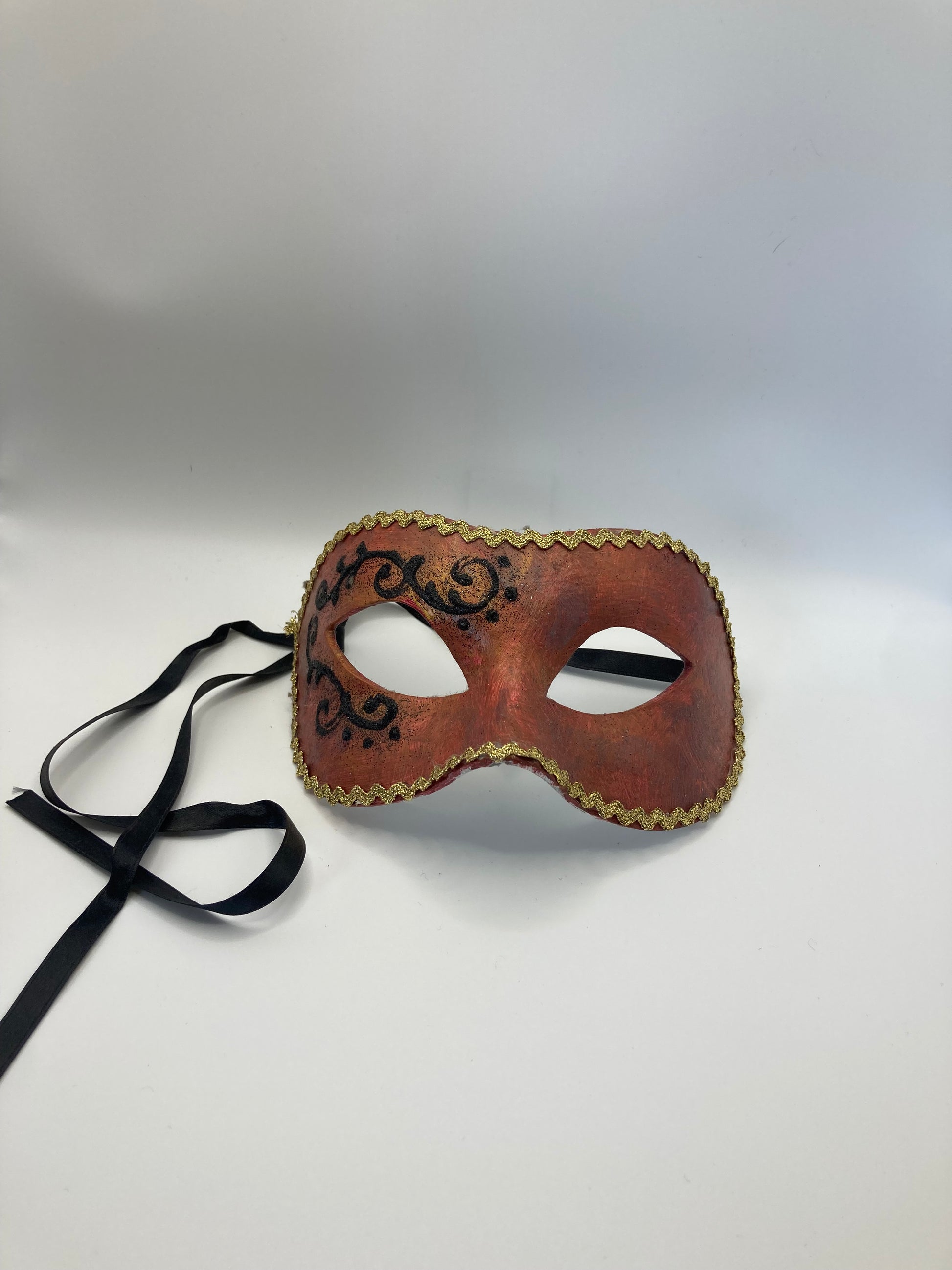 Venezia Italy Hand Painted Masquerade Mask, Papier-mâché Red Baroque Style - Bloom & Heirloom Vintage Decor