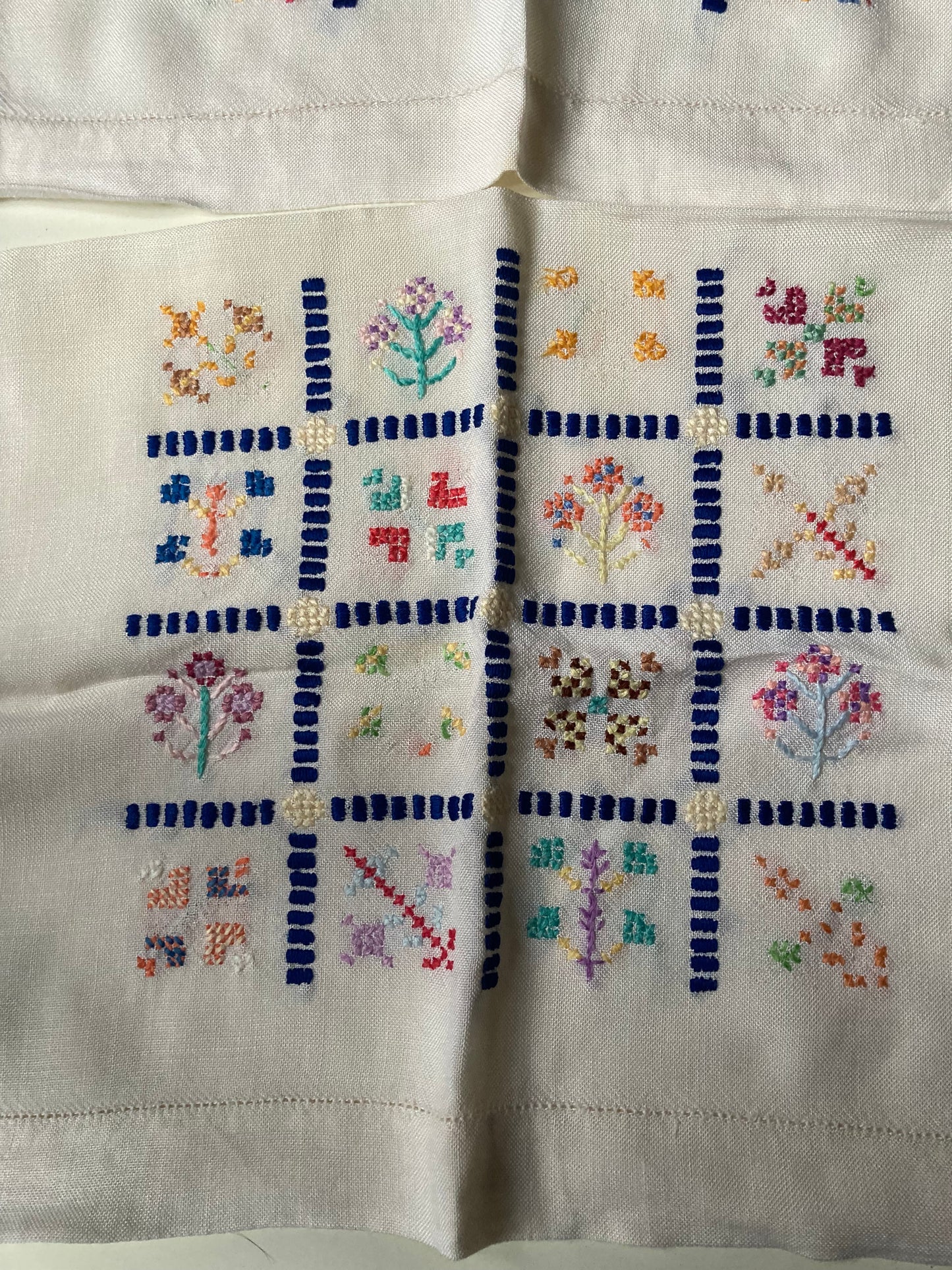 Vintage Hand Embroidered Cotton Seat Back Covers x 2