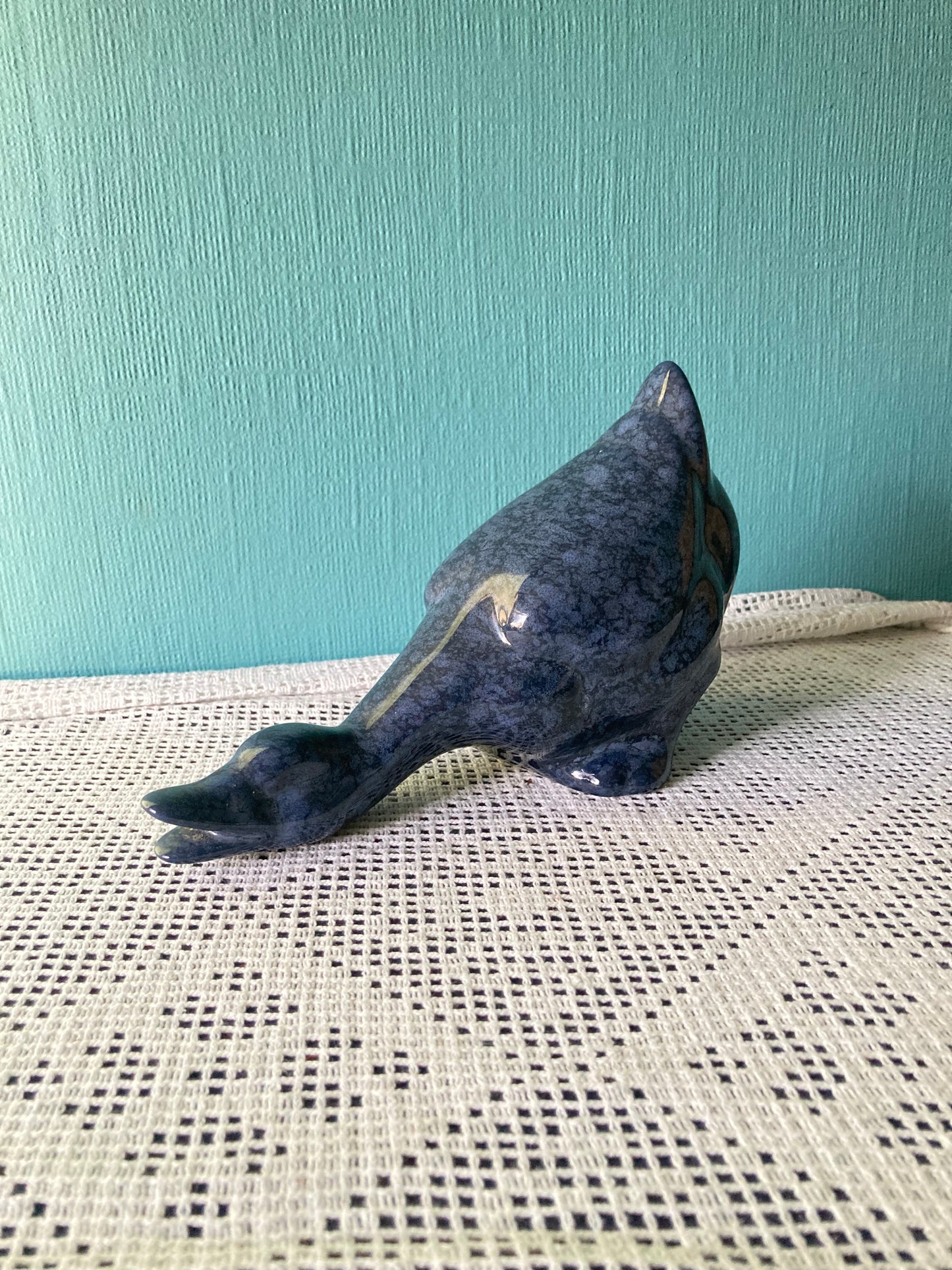 Blue Speckled Ceramic Goose Ornament