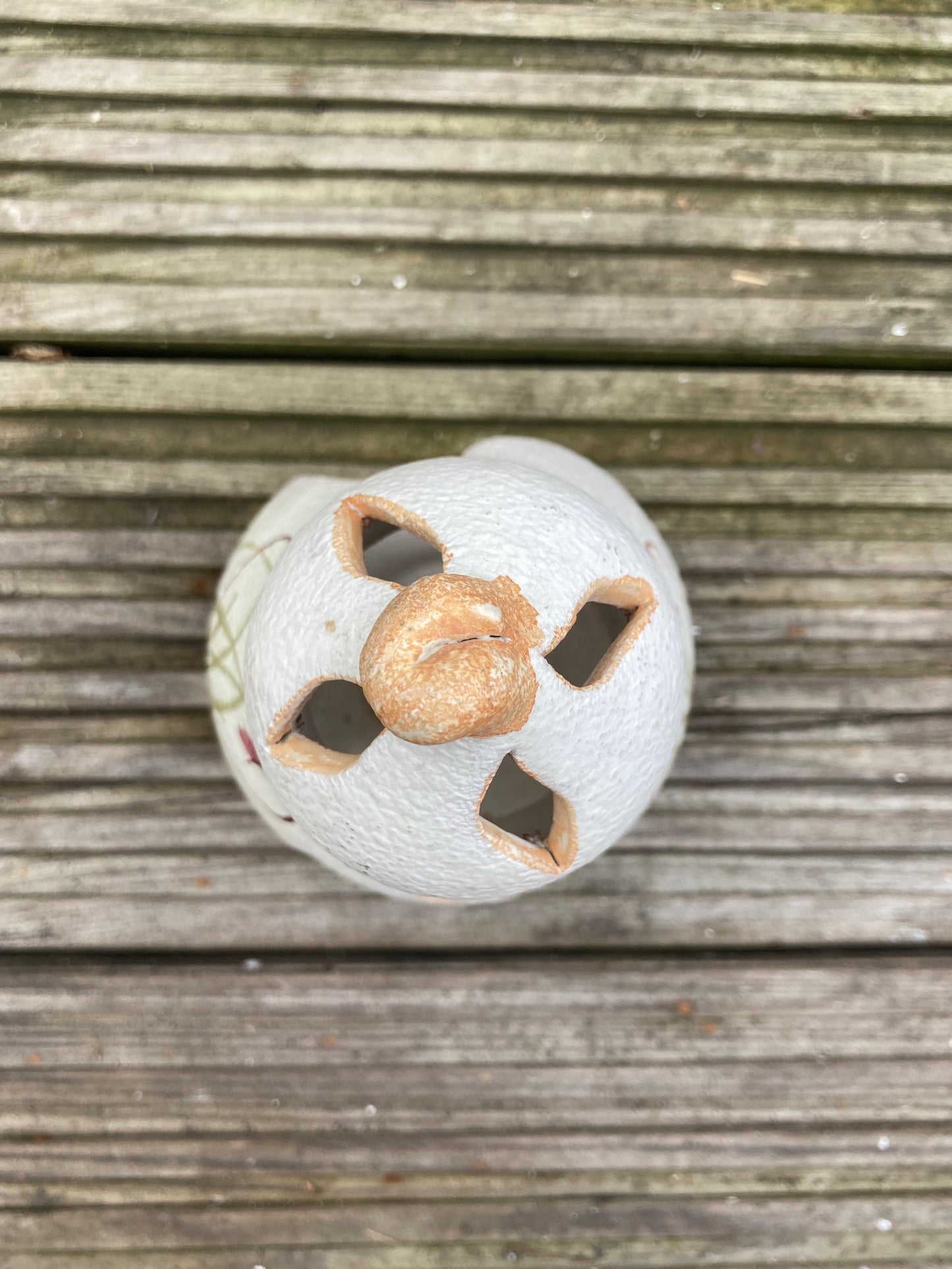 Kontos Cyprus Carved Gourd Candle Holder Floral Pattern