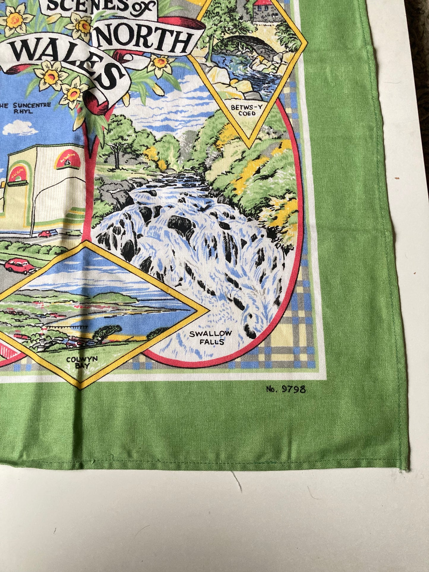 Vintage SOUVENIR Cotton Kitchen TEA TOWEL from NORTH WALES UK