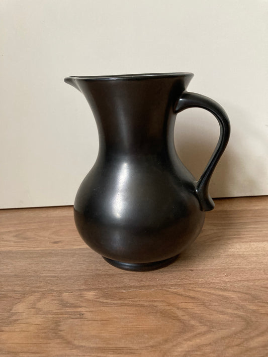 Vintage Prinknash Pottery Black Ceramic jug with a Metallic Lustre Pewter Effect Glaze