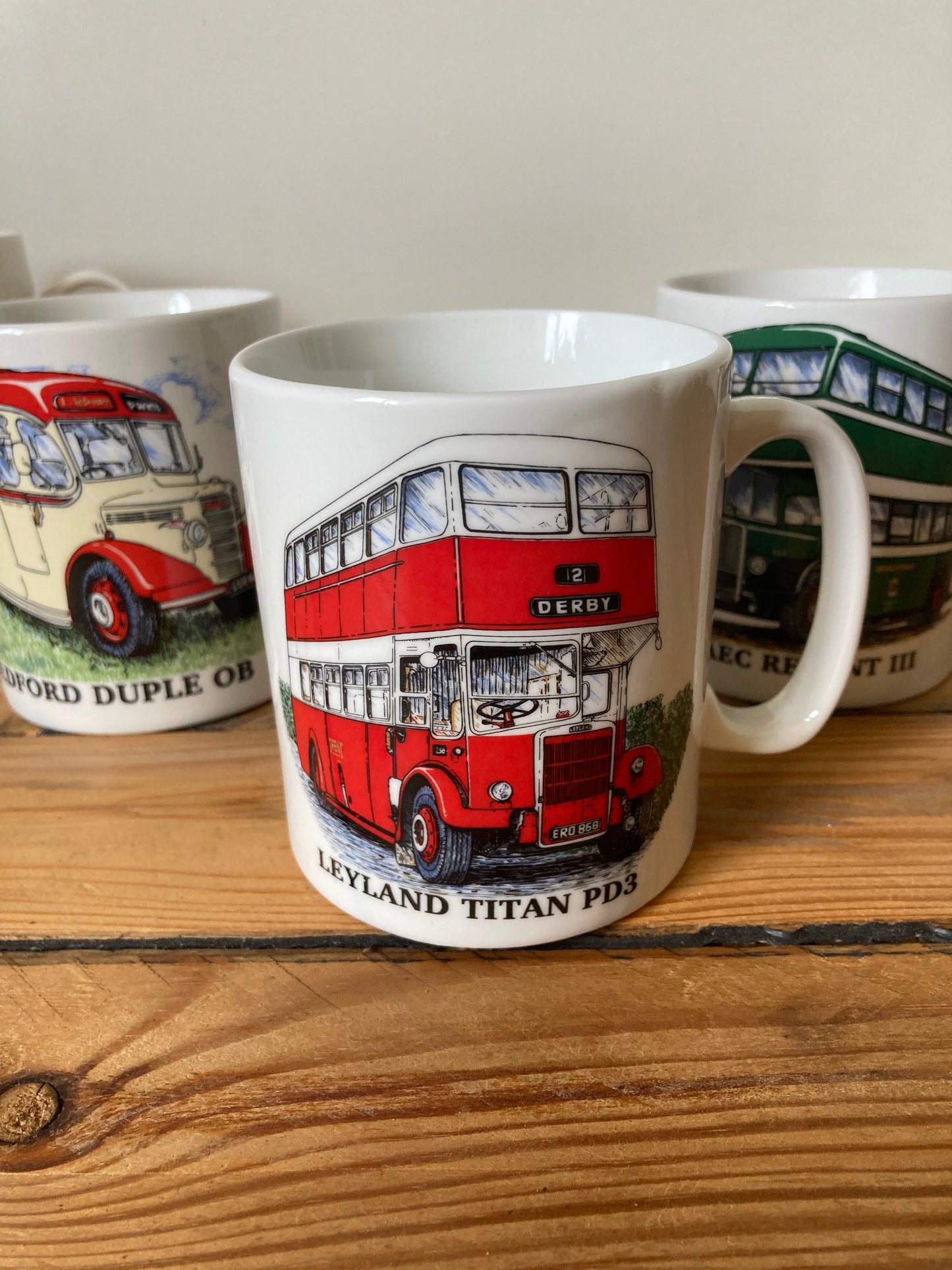 Vintage Bus Enthusiast Mugs Set 5 Transport Vehicle Coffee Cups