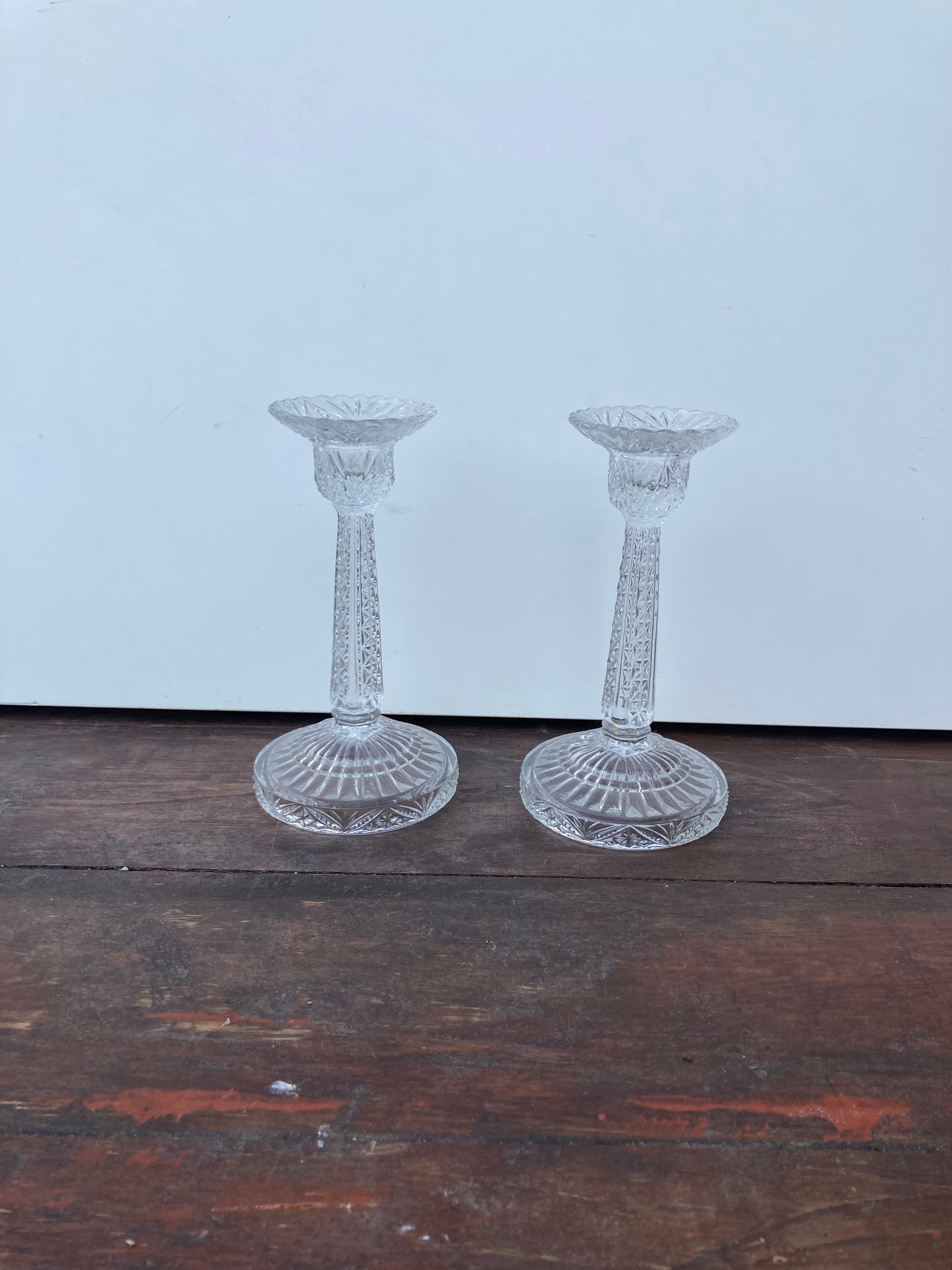 Elegant Vintage Bayel Louis XV Candlestick Clear Pressed Glass