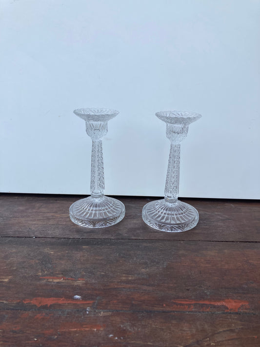 Elegant Vintage Bayel Louis XV Candlestick Clear Pressed Glass