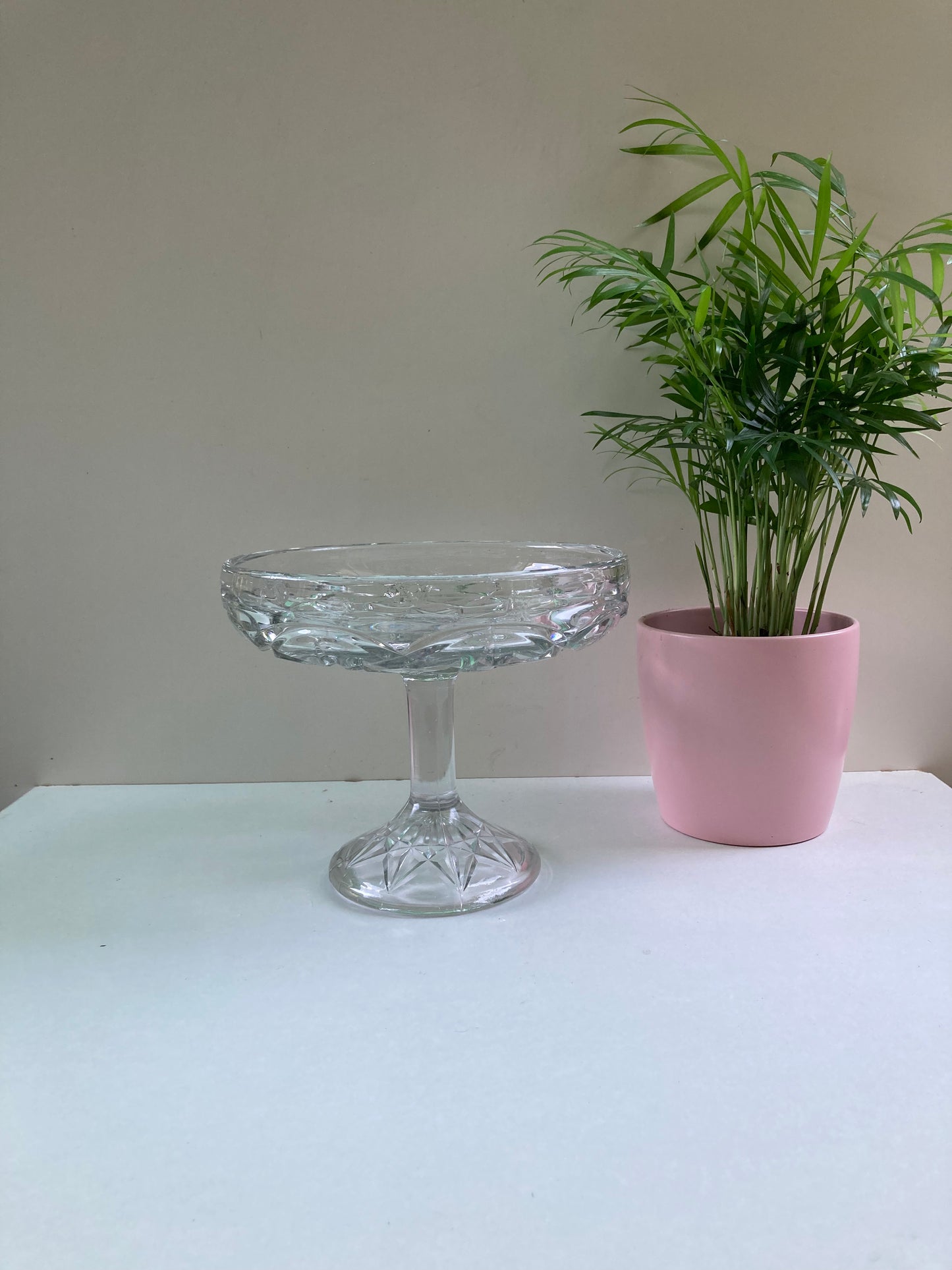 Cut Glass Pedestal Fruit Bowl Cake Plate