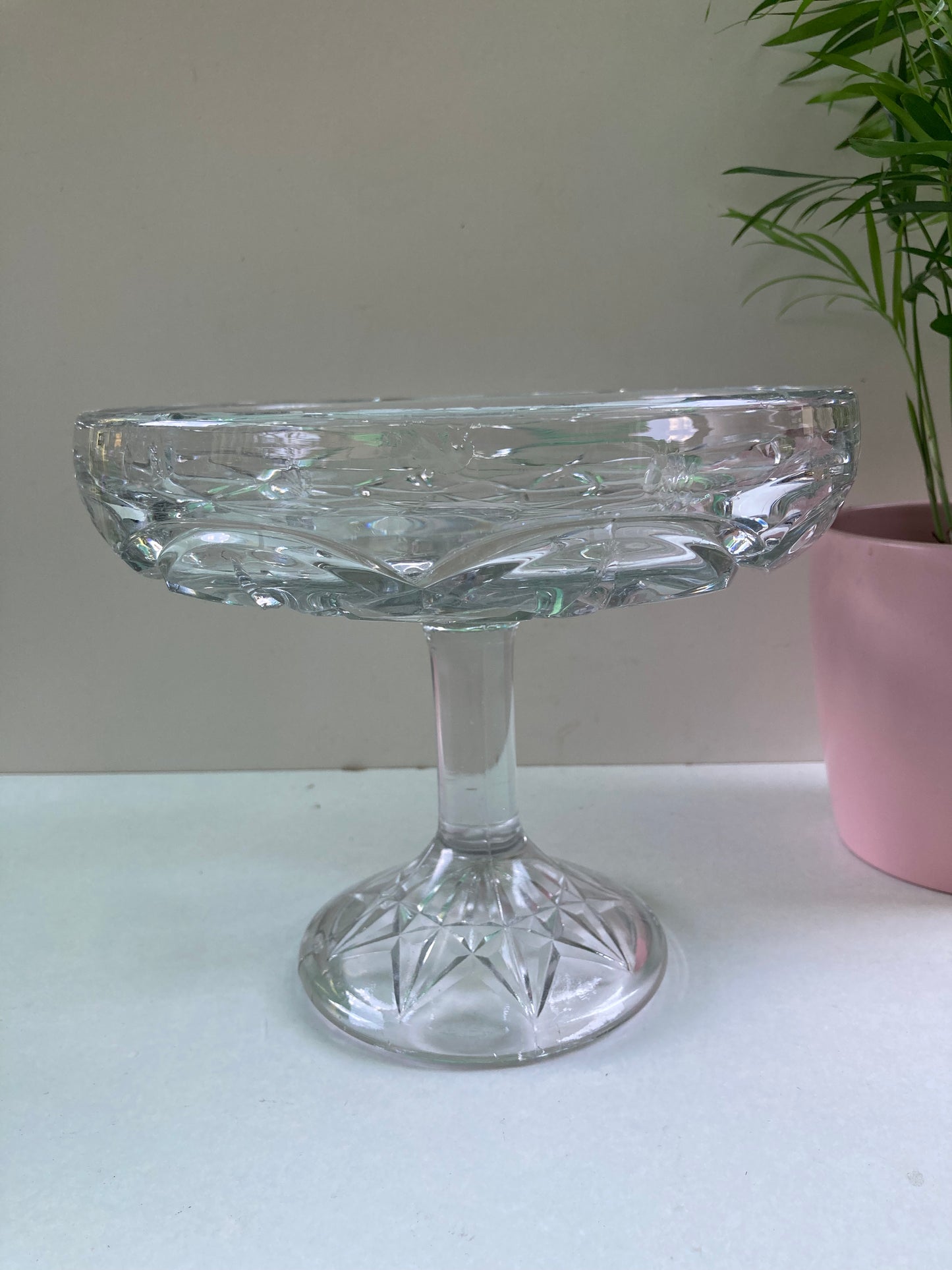 Cut Glass Pedestal Fruit Bowl Cake Plate