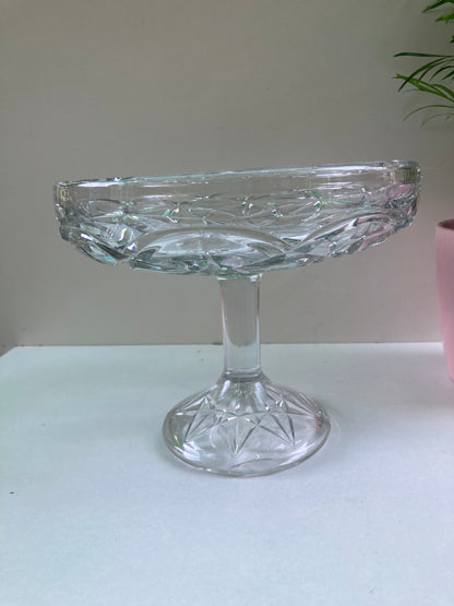 Cut Glass Pedestal Fruit Bowl Cake Plate