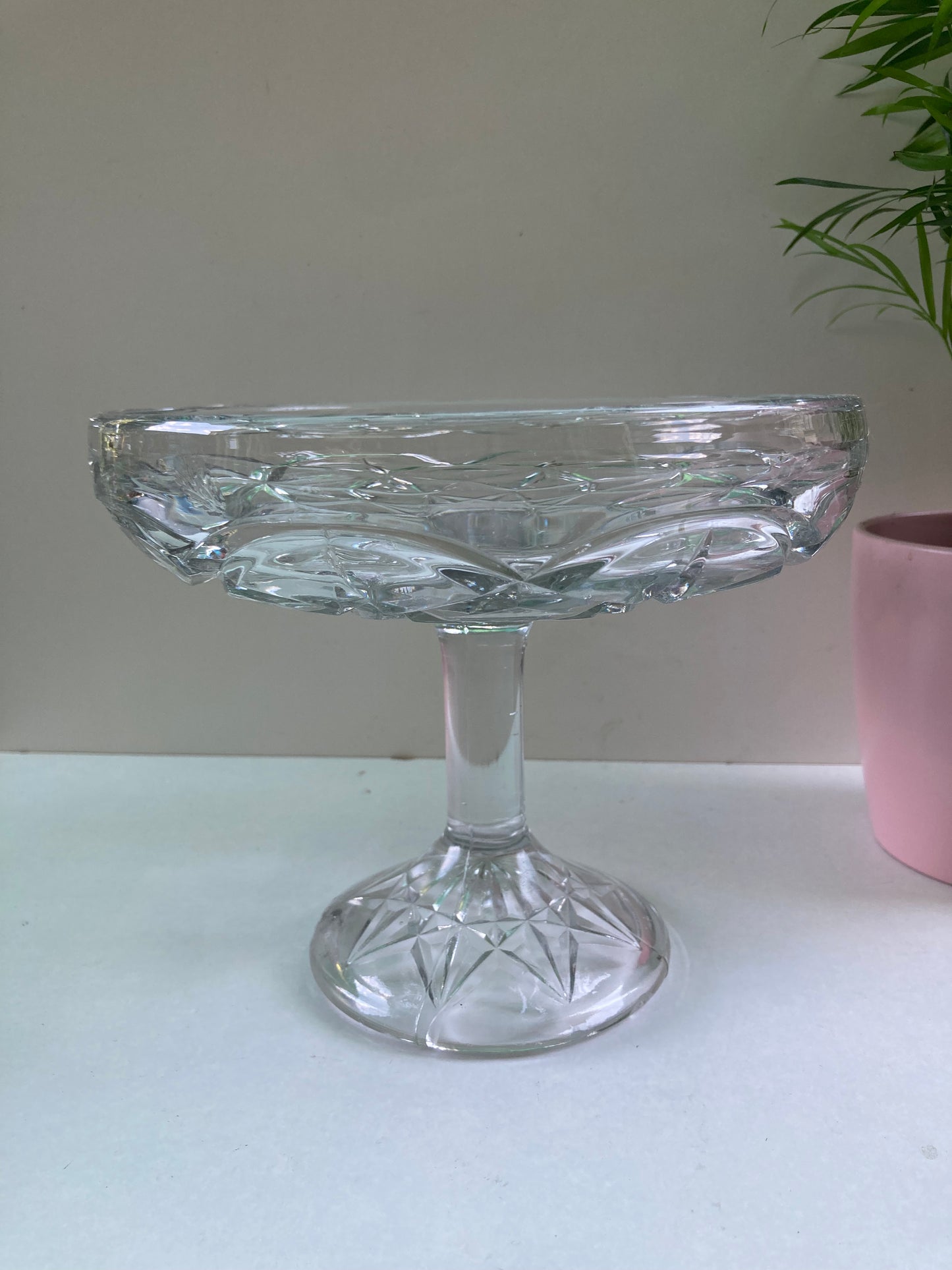 Cut Glass Pedestal Fruit Bowl Cake Plate