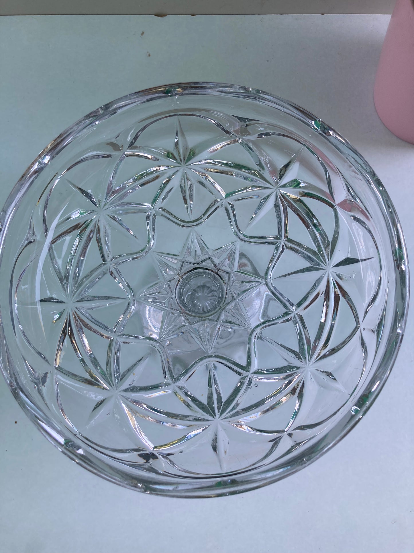 Cut Glass Pedestal Fruit Bowl Cake Plate