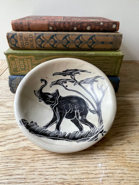 Hand Carved Soap Stone Bowl with Hand Painted Elephant Detail