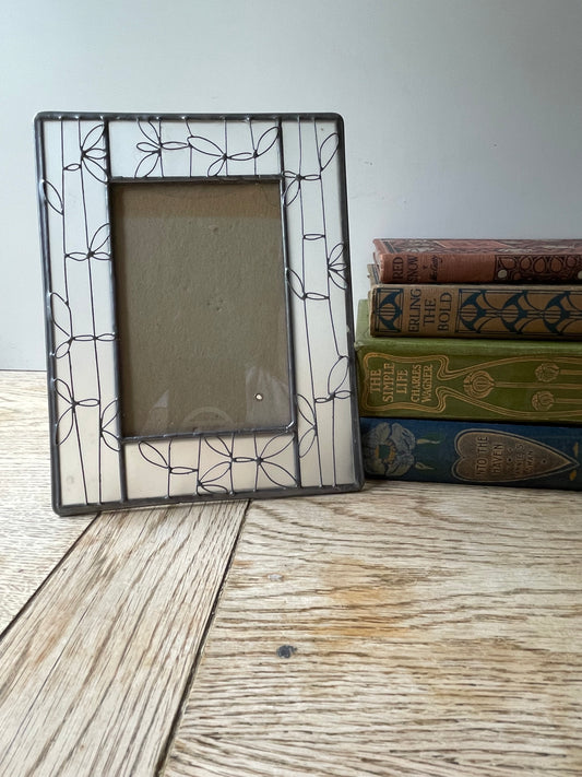Metal Flowery Picture Frame Frosted Glass 90s Freestanding