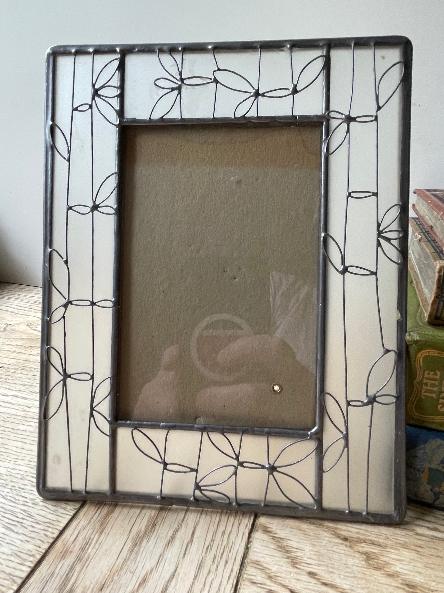 Metal Flowery Picture Frame Frosted Glass 90s Freestanding
