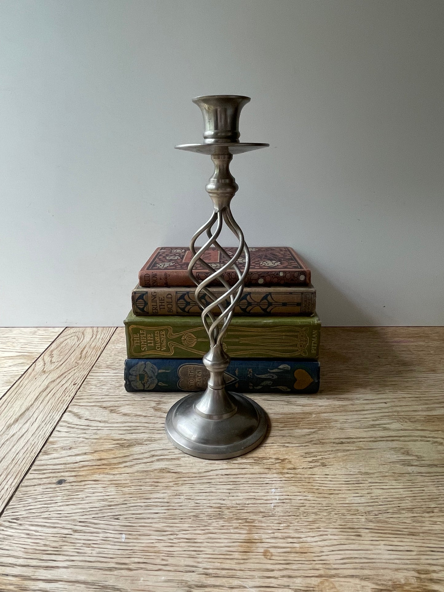 Silver Metal Candlestick Twisted Stem Tapered Candle Holder