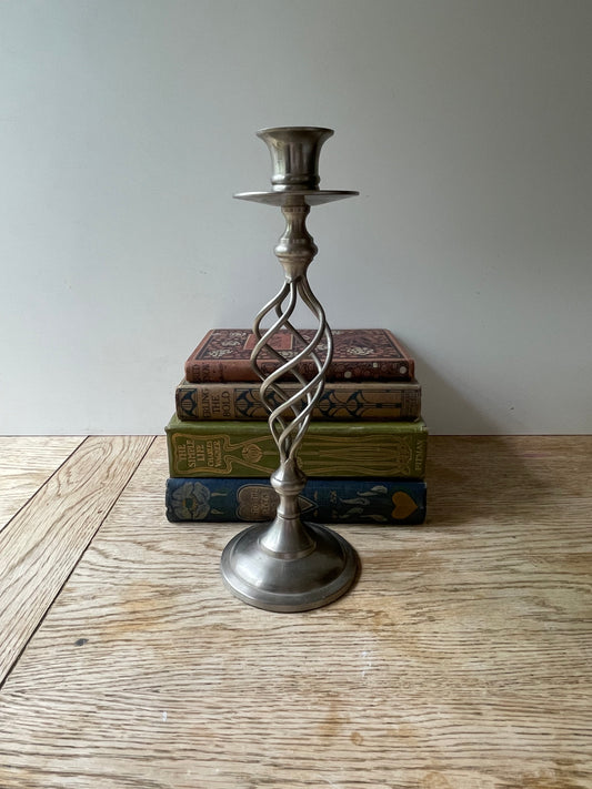 Silver Metal Candlestick Twisted Stem Tapered Candle Holder