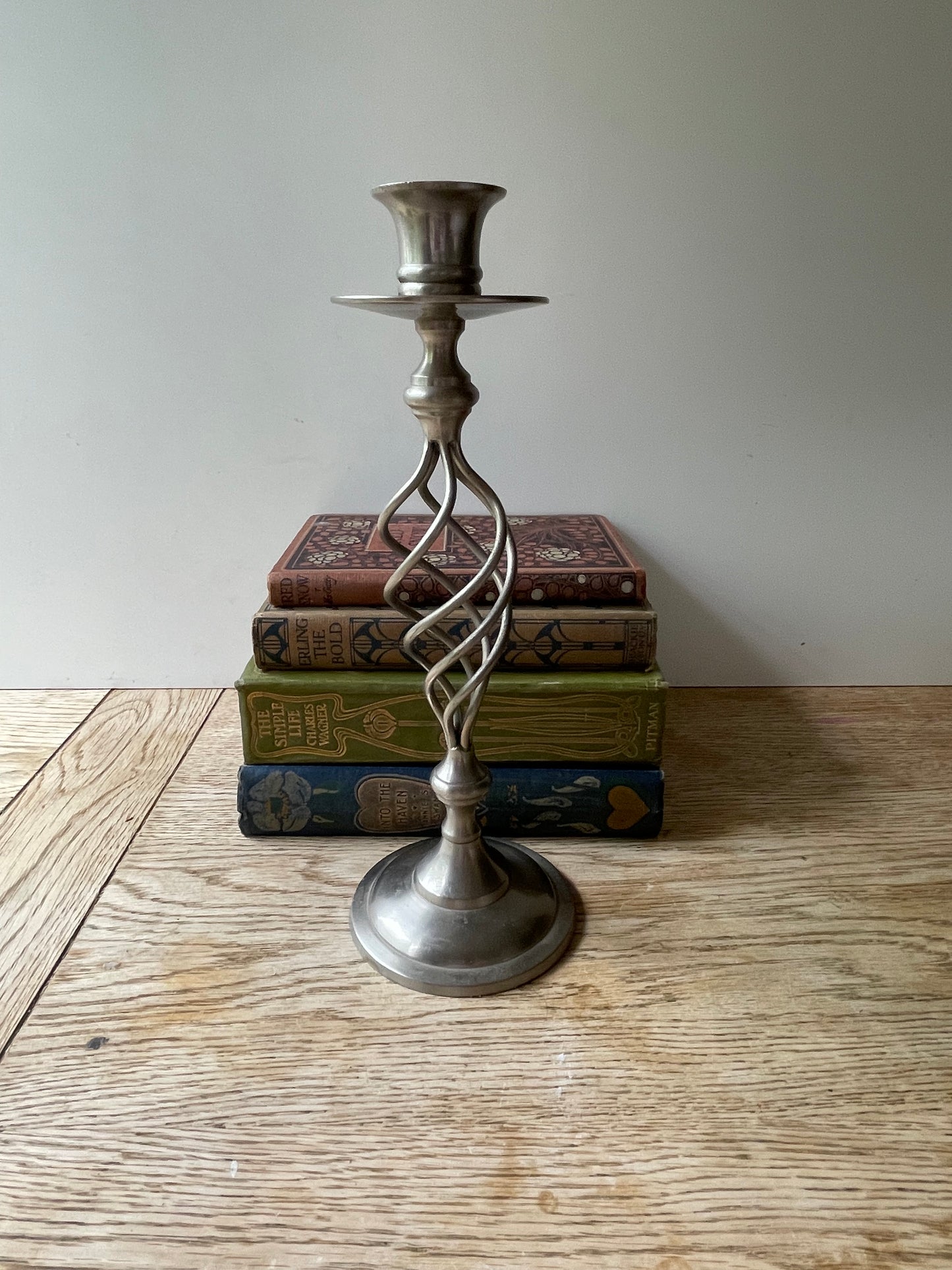 Silver Metal Candlestick Twisted Stem Tapered Candle Holder