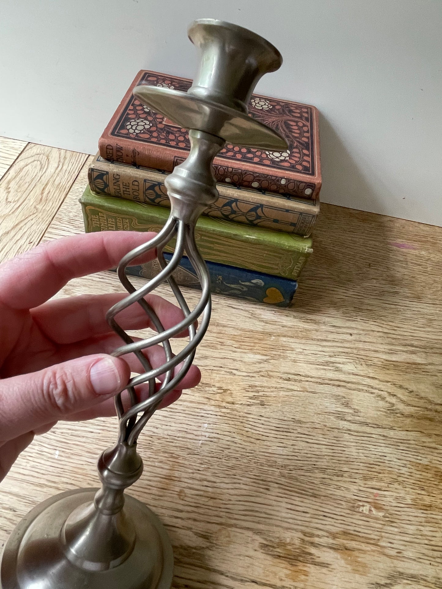 Silver Metal Candlestick Twisted Stem Tapered Candle Holder