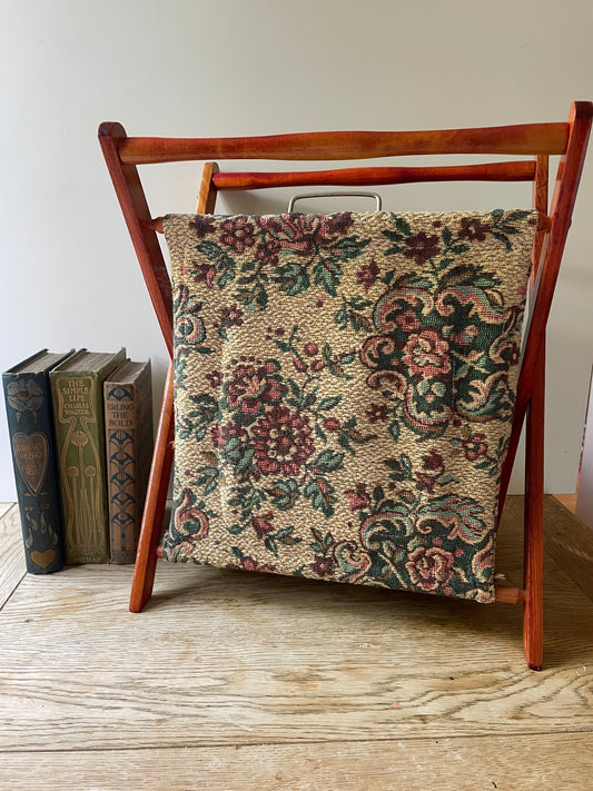 Vintage Knitting Basket Sewing Storage Tapestry Design Craft Storage