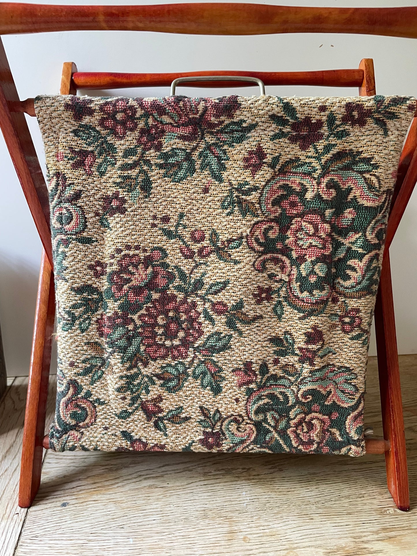 Vintage Knitting Basket Sewing Storage Tapestry Design Craft Storage