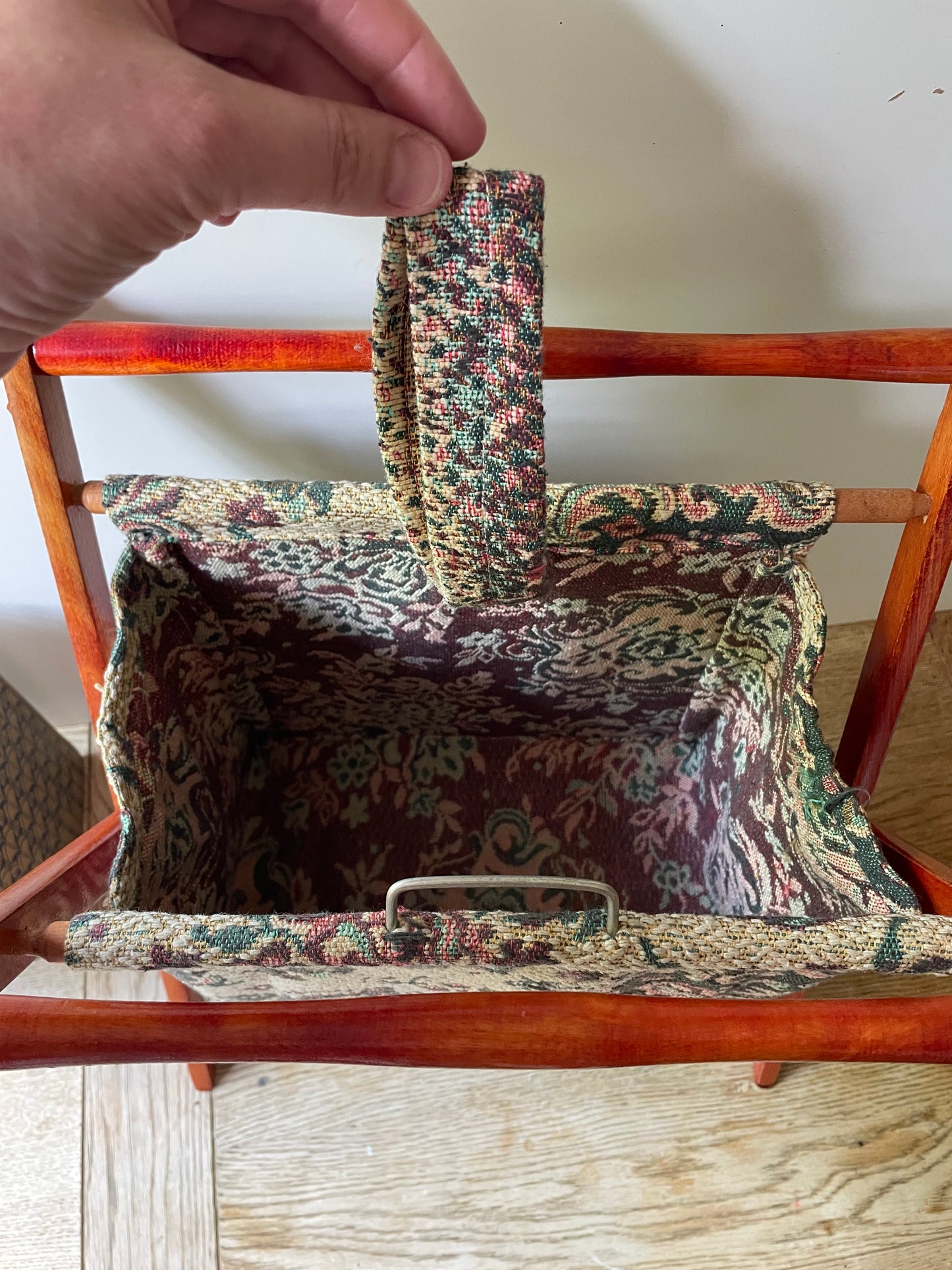 Vintage Knitting Basket Sewing Storage Tapestry Design Craft Storage