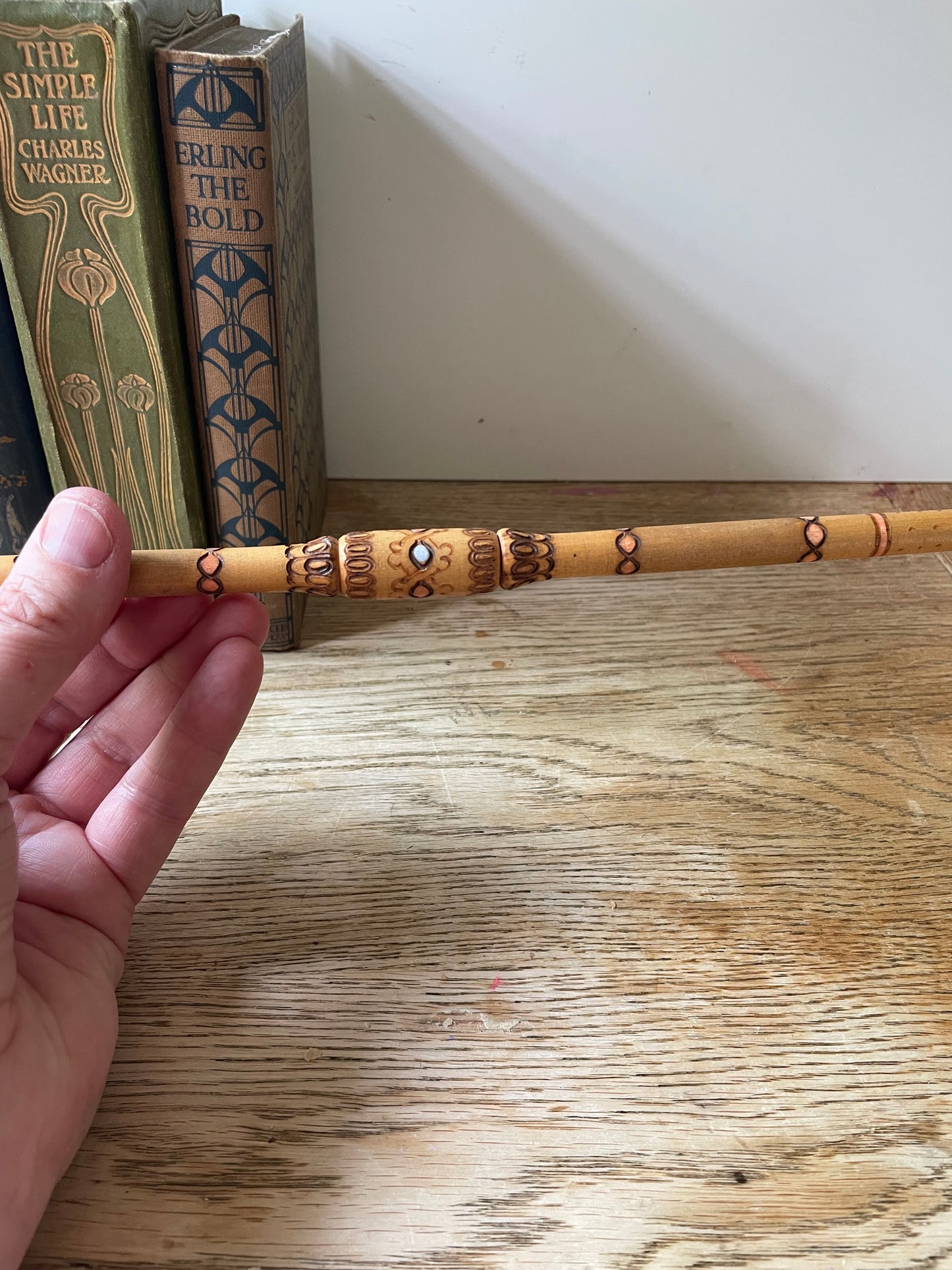 Hand Decorated Wooden Ceremonial Pipe Pyrography Decor