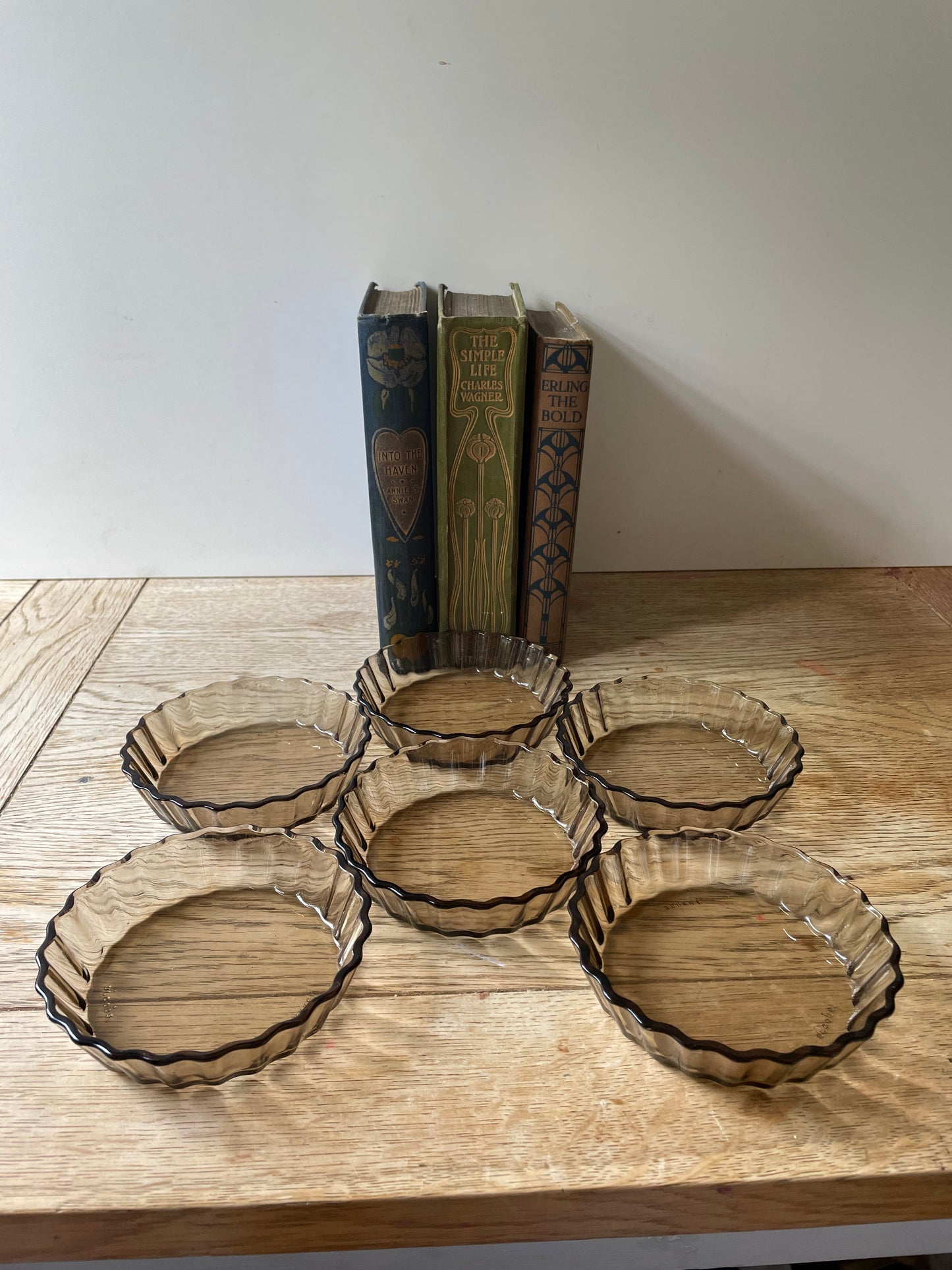 Vintage Acropal Mini Flan Dishes Set of 6 Smoked Glass Tartlet Quiche