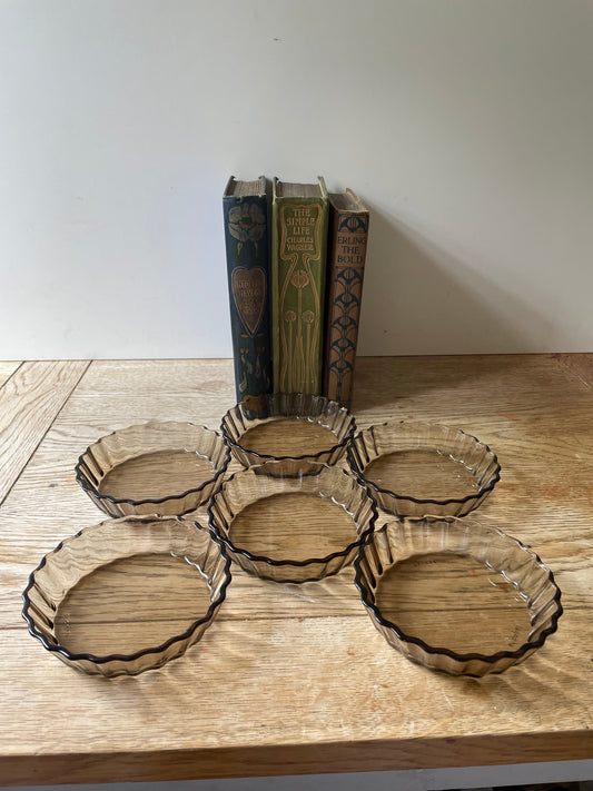 Vintage Acropal Mini Flan Dishes Set of 6 Smoked Glass Tartlet Quiche