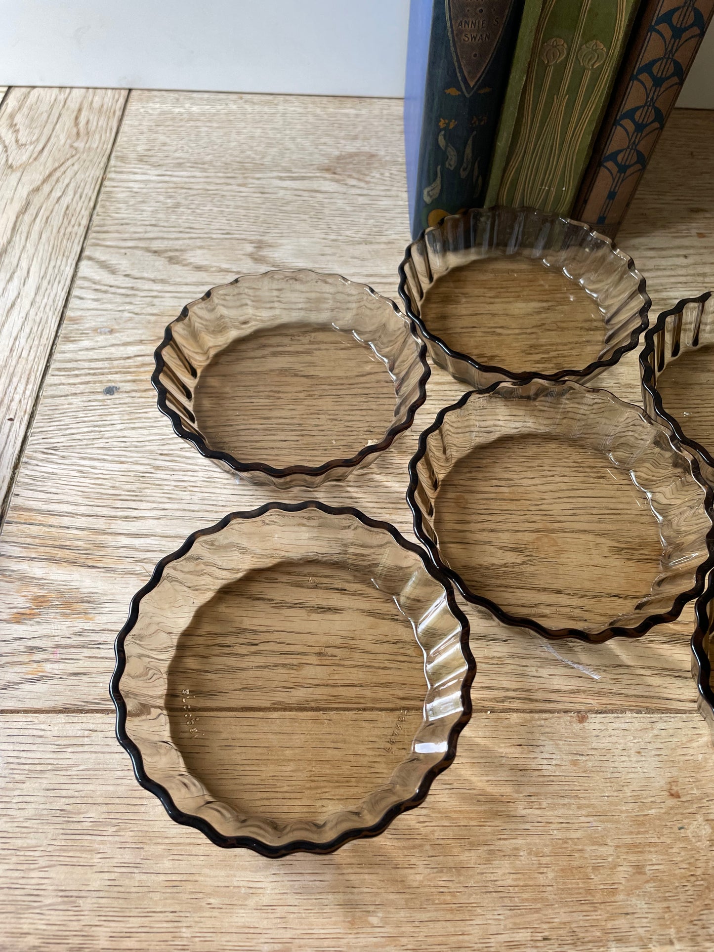 Vintage Acropal Mini Flan Dishes Set of 6 Smoked Glass Tartlet Quiche