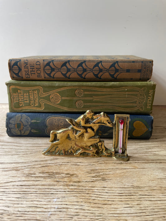 Vintage Brass Jockey Figurine and Integrated Thermometer