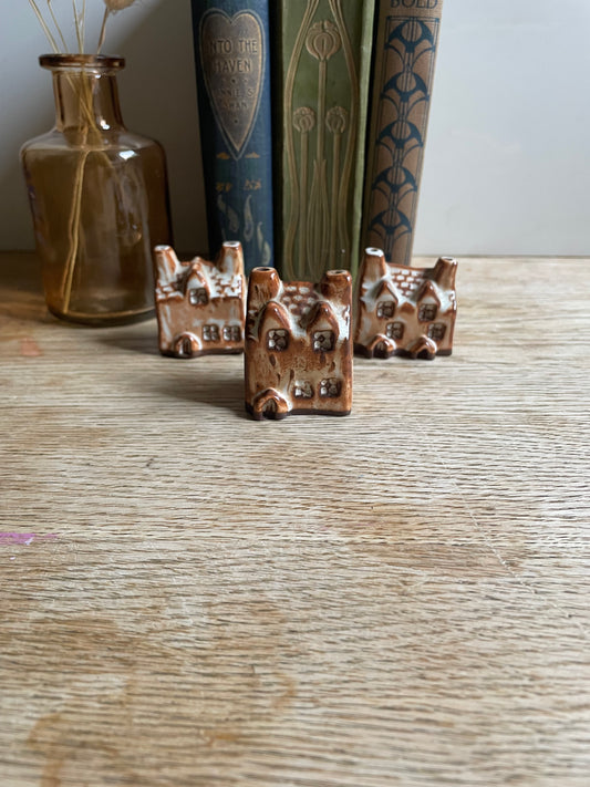 Artisan Handmade Miniature House Redware Clay White Glaze Village Set of 3