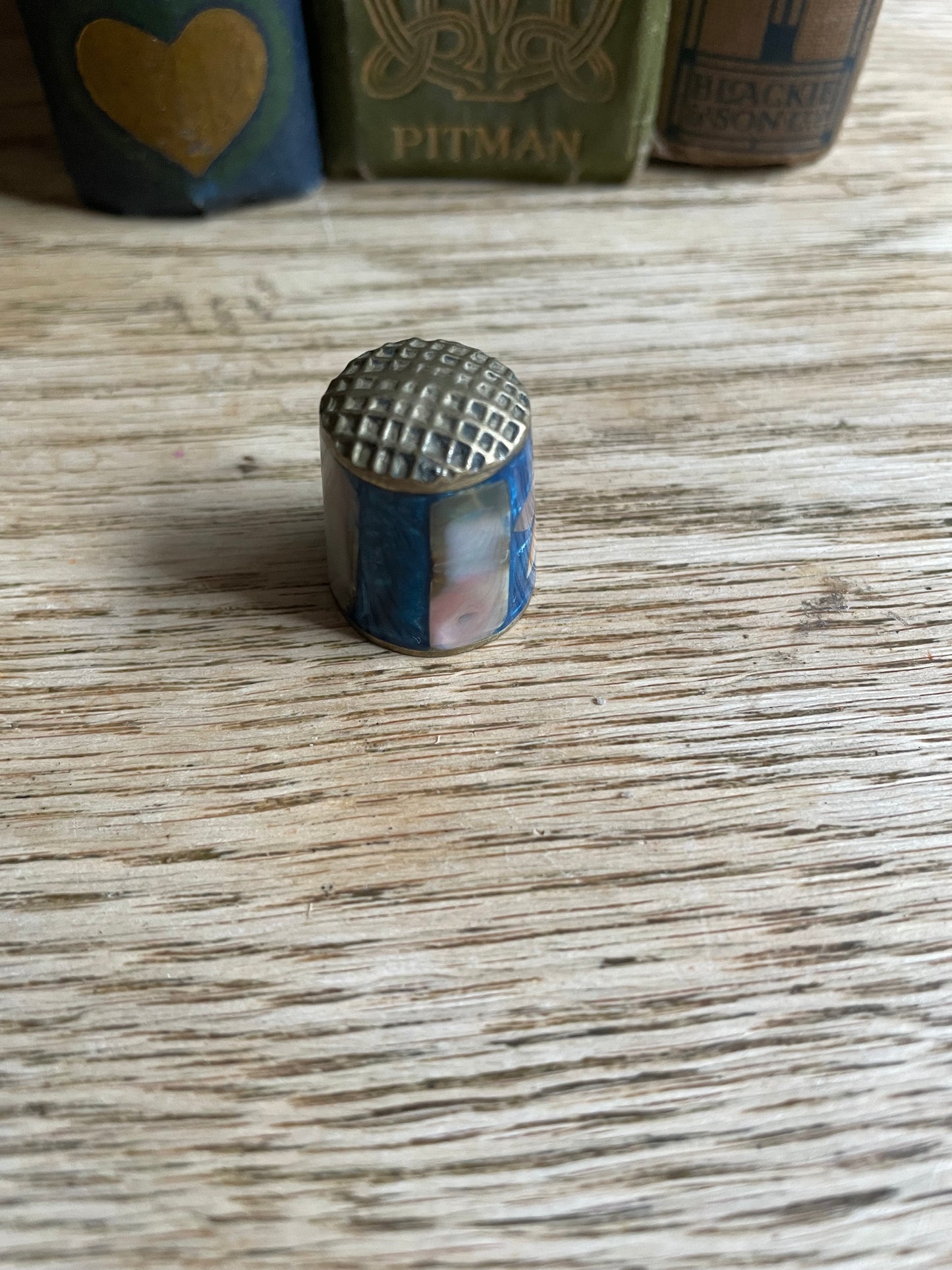 Vintage Abalone Shell & Mother of Pearl Thimble Flower Detail