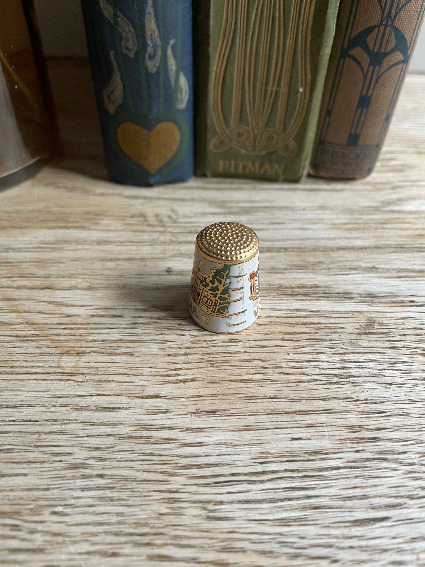 Vintage Cloisonne Thimble Monaco Spell Out Brass