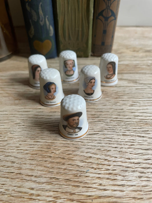 King Henry VIII and 5 Wives Thimbles English Bone China Fenton