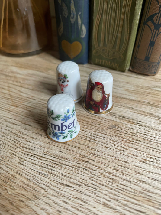 Christmas Themed Thimble Collection of 3 Santa Snowman December