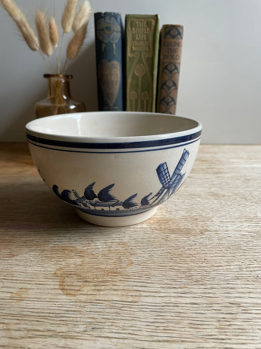 Blue and White Delft Blu Style Bowl Windmill Sail Boat Decorated