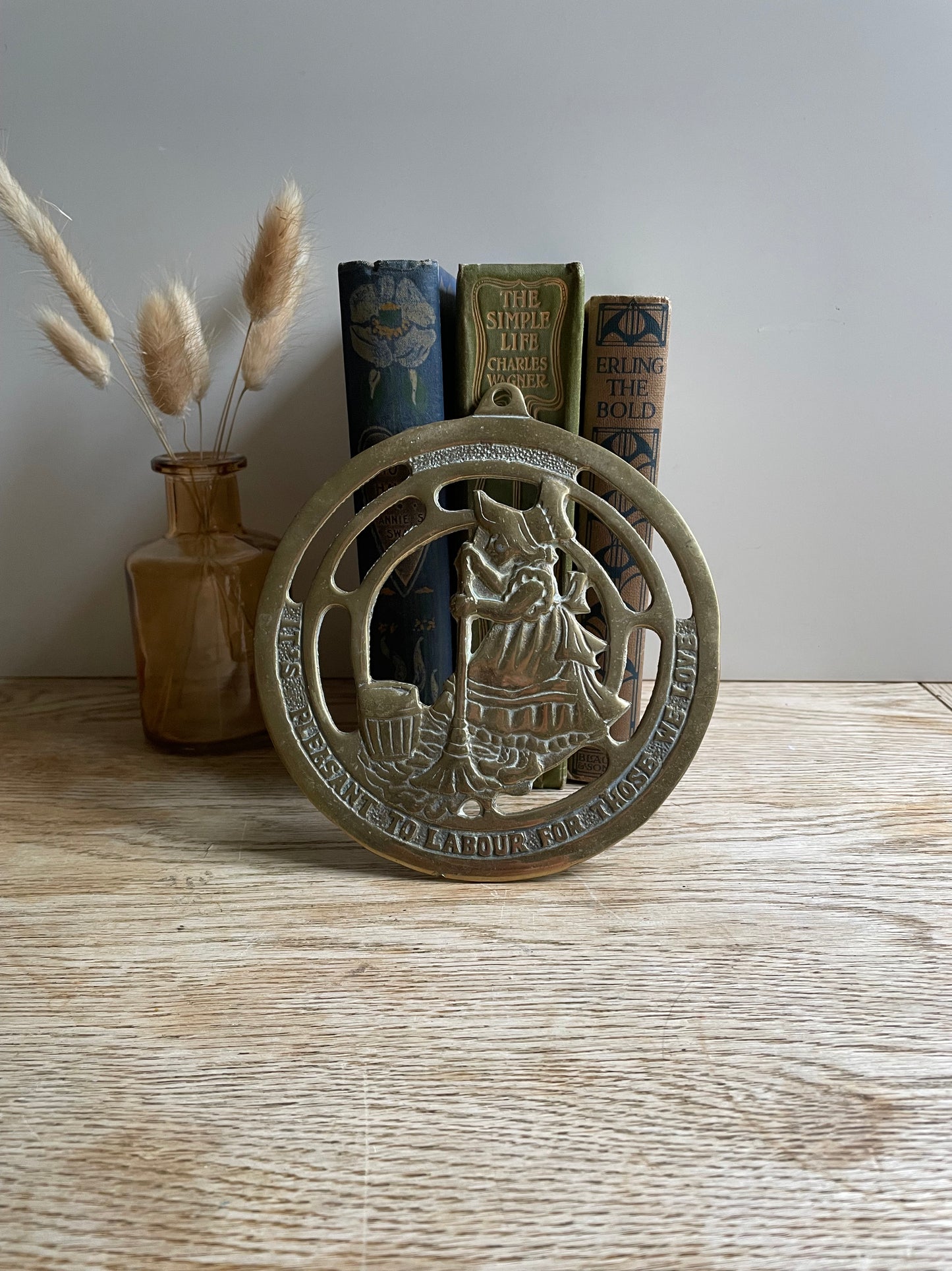 Vintage Brass Horse Brass "It's A Pleasure To Labour For Those We Love"