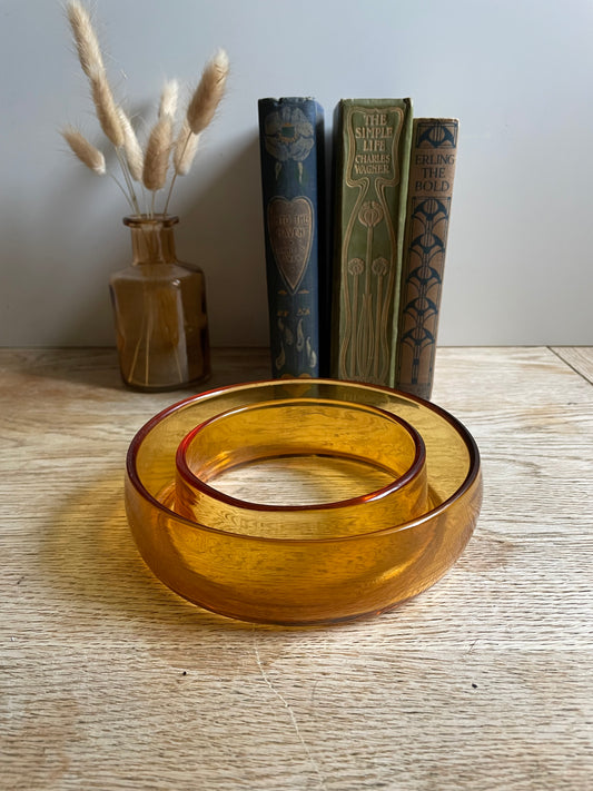 Vintage Amber Glass Posy Ring 1950s Floral Arrangement Table Display