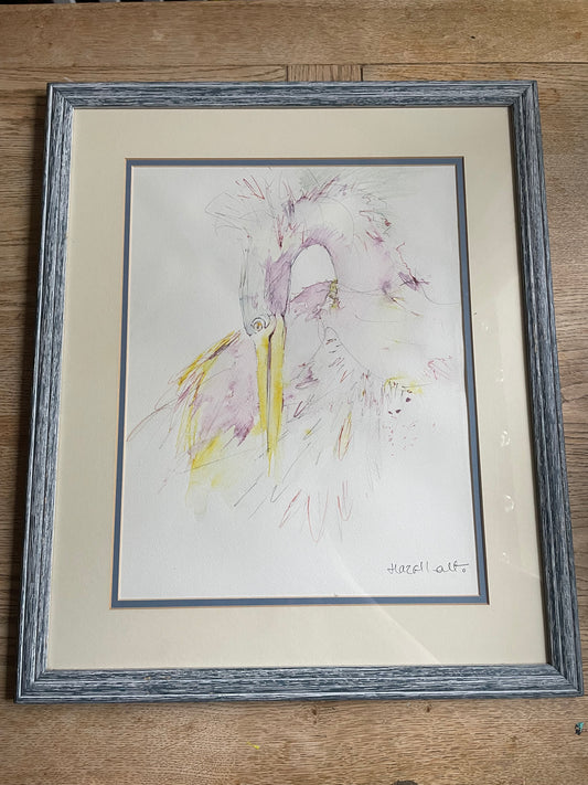 Original Abstract Watercolour – Stork | Signed & Framed by Hazell Ato