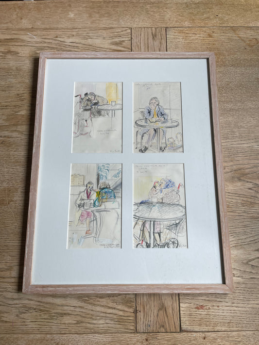 Original Signed Set of 4 Pencil & Ink Drawings Signed by Virginia Powell Titled 96 Years and Others