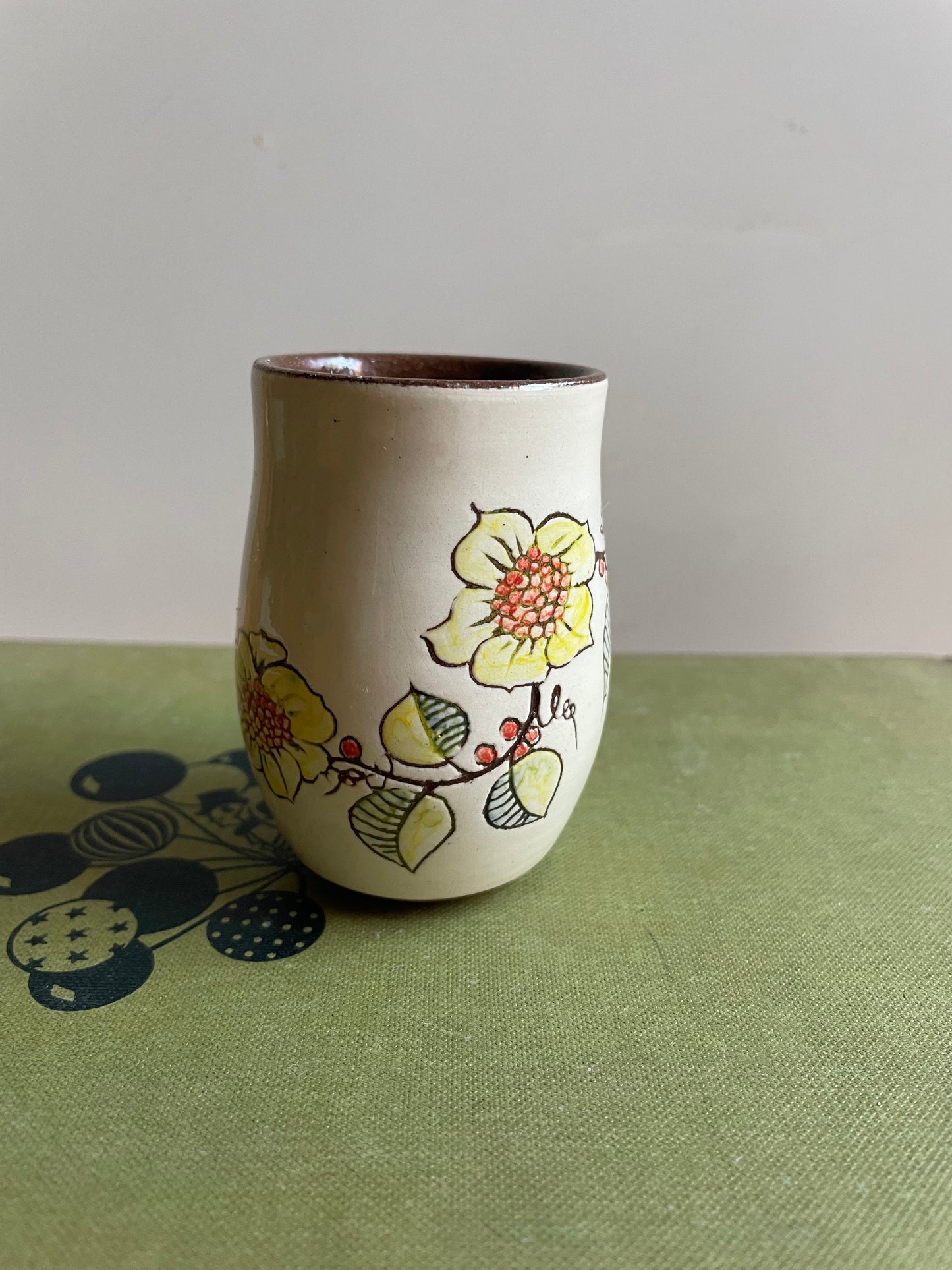 Miniature Ceramic Floral Decorated Bud Vase Hand Painted Made in Wales Studio Pottery