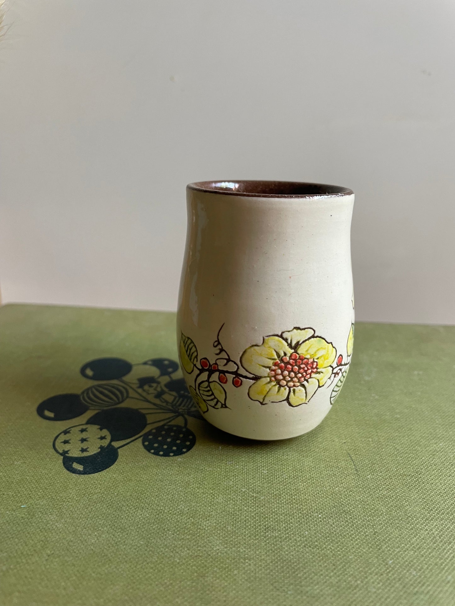 Miniature Ceramic Floral Decorated Bud Vase Hand Painted Made in Wales Studio Pottery