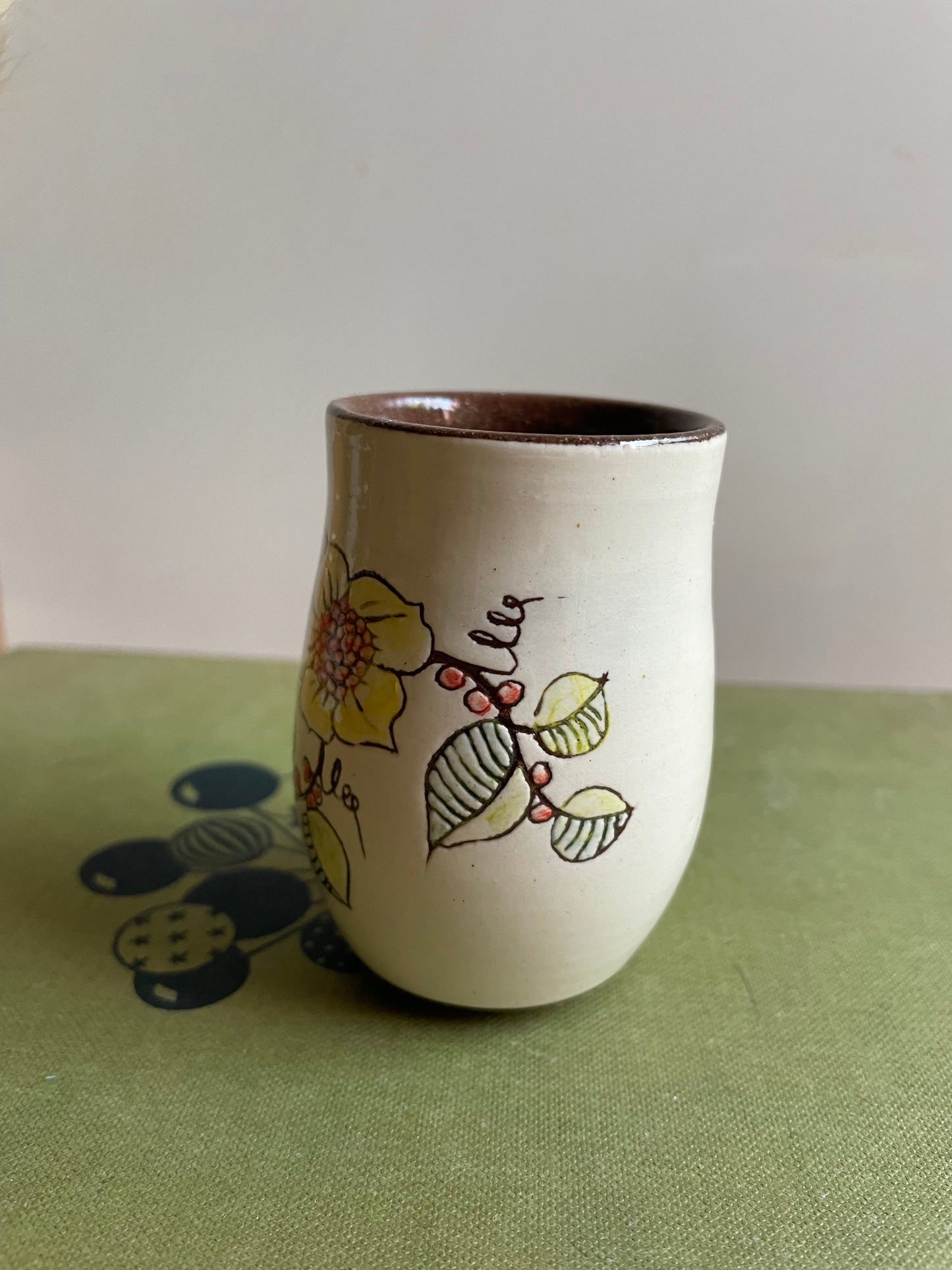 Miniature Ceramic Floral Decorated Bud Vase Hand Painted Made in Wales Studio Pottery